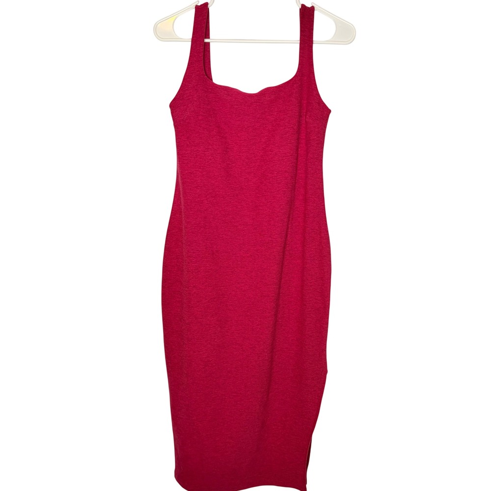 Beyond Yoga Midi Dress Medium Athleisure Pink Space Dye Bodycon Sleeveless Slit